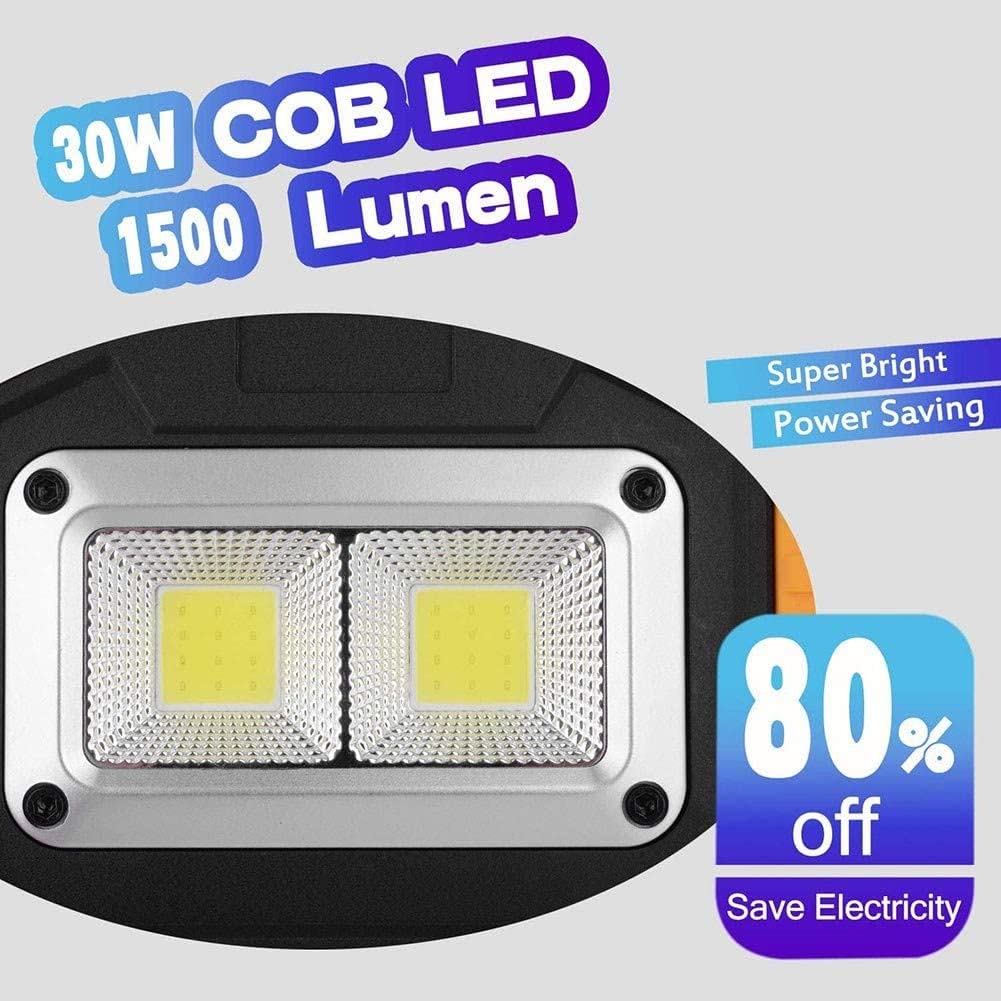 Luce da lavoro a LED, torcia ricaricabile per luce da lavoro, luce di inondazione portatile a LED impermeabile 30W 1500LM per campeggio all'aperto, escursionismo, pesca, riparazione di auto di emergen