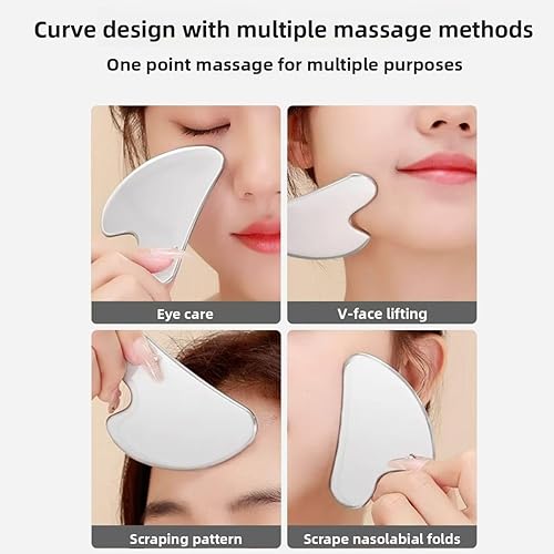 Miniatura 5 de Gua Sha - Herramientas faciales de acero inoxidable Guasha para cara, metal Gua Sha, aprieta la piel, herramienta de belleza para ojos corporales,