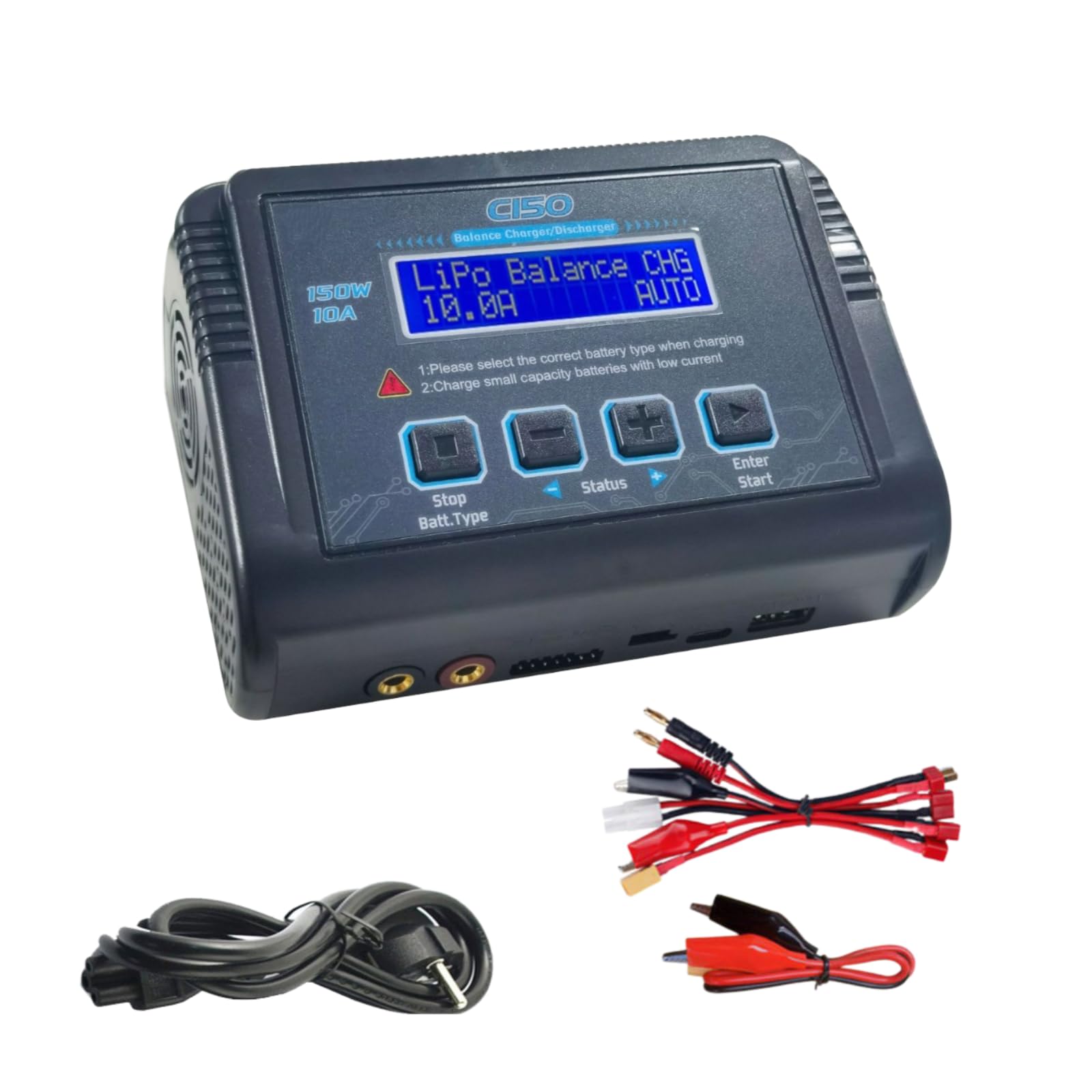Cargador/descargador Inteligente de baterías de Litio C150 de 150 W y 10 A, Cargador RC para baterías LiPo, Li-Ion, Life, LiHV, NiMH, NiCd y PB, con Control por Pantalla LCD, múltiples interfaces
