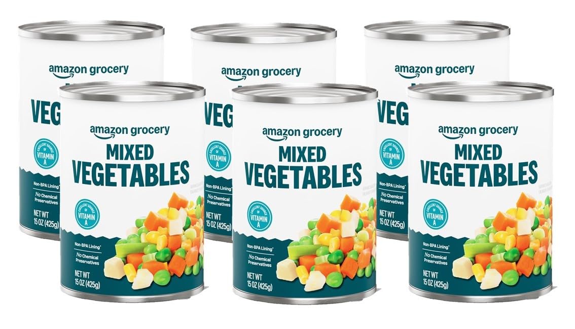 Amazon Fresh, Canned Mixed Vegetables, 15 Oz (Pack of 6)