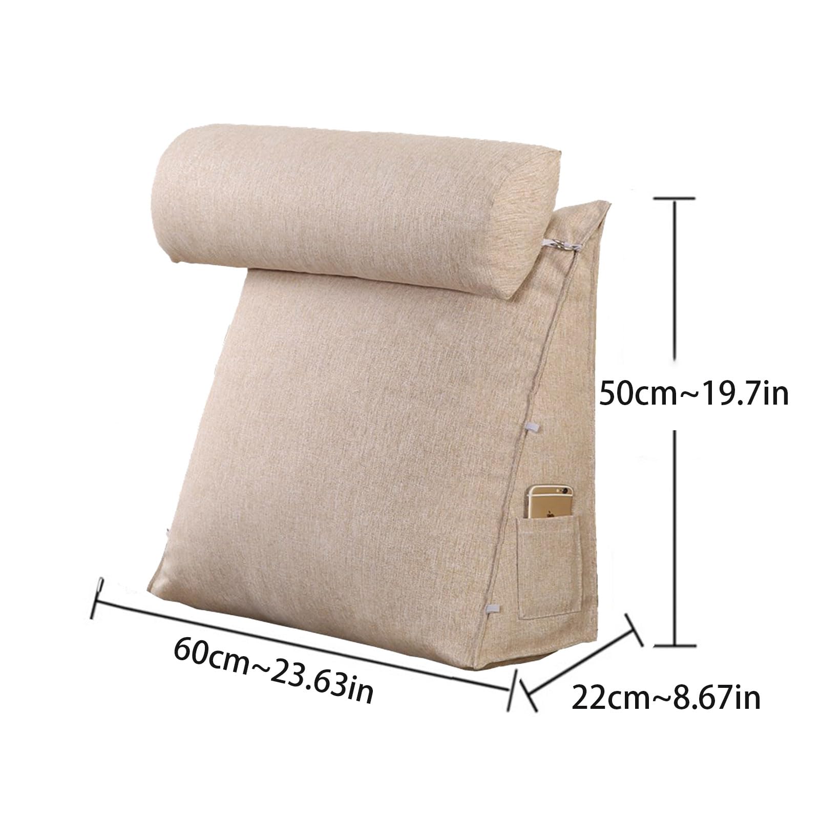 Almohadas de lectura, Almohada de descanso en cama, con brazos de apoyo, bolsillo y asa portátil, cojín de soporte lumbar de espuma viscoelástica triturada for leer, ver televisión, juegos, almohada e