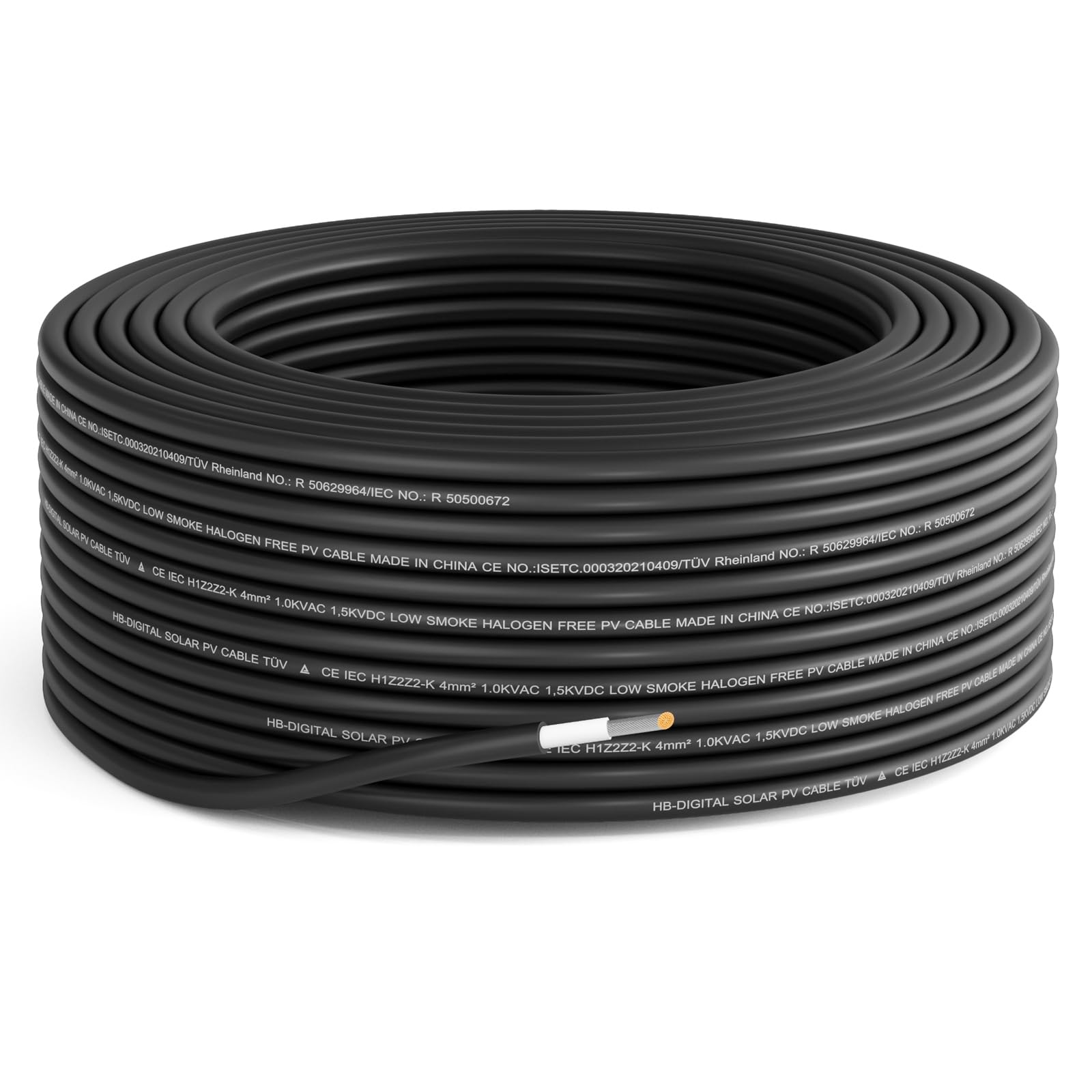 hb-digital Kabel solarny 4 mm² H1Z2Z2-K, certyfikat TÜV, odporny na działanie promieni UV, elastyczny kabel PV, czysta miedź, 1500 V, przedłużacz do panelu słonecznego, falownika, regulatora