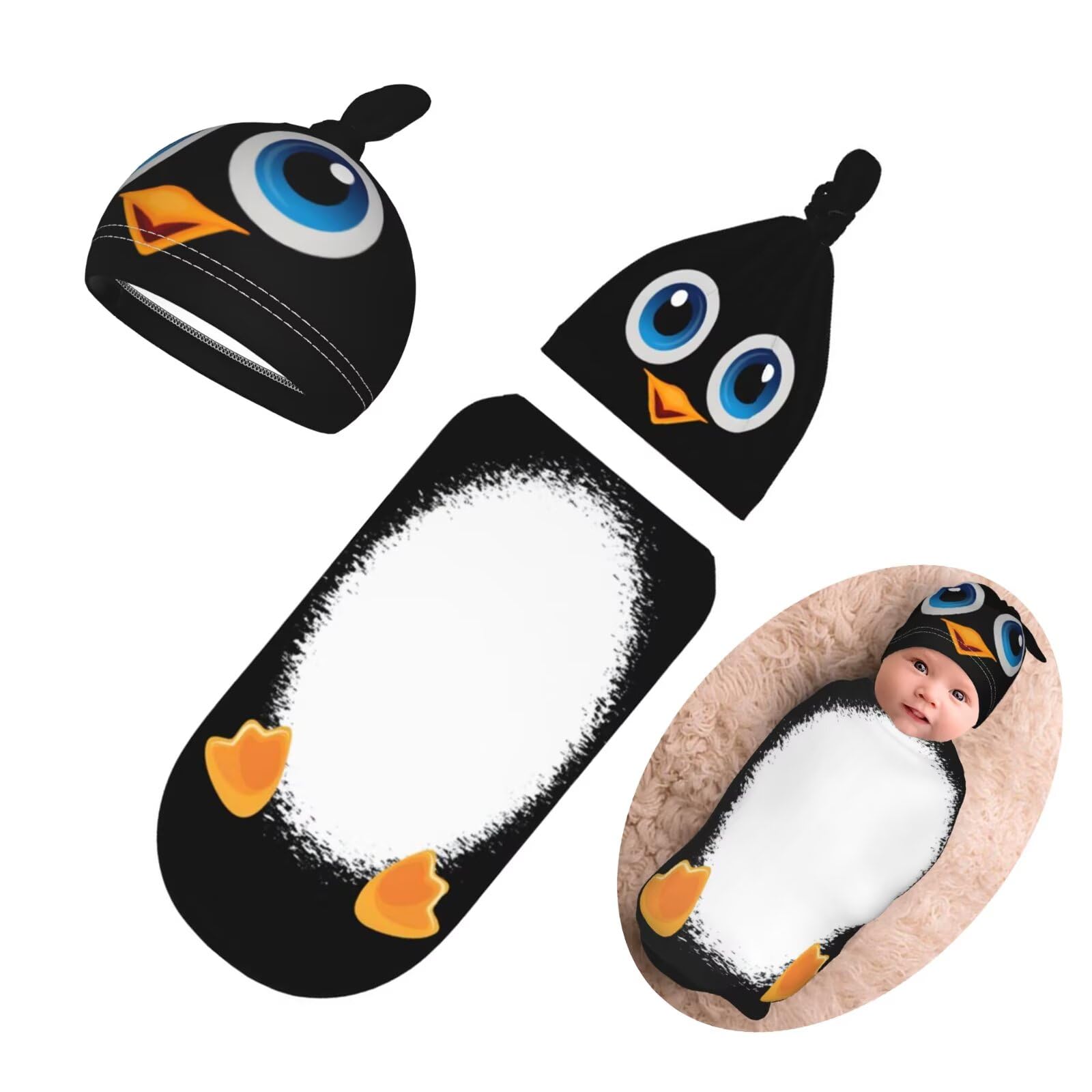 Personality Cartoon Swaddling Blanket Beanie Hat Funny Blanket Sleeping Bag New Born Sleep Sacks for Boys Girls
