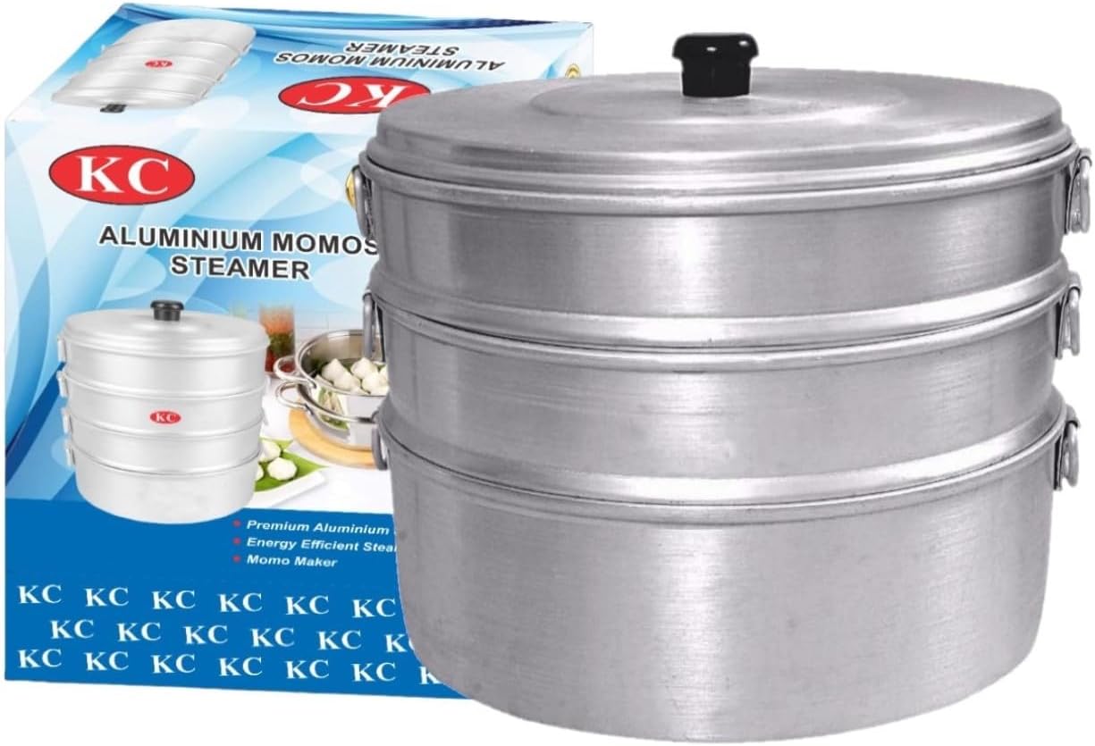 KC Aluminium Momos Steamer 3 Tier | Capacity 3 Liters | Diamm: 8 Inches
