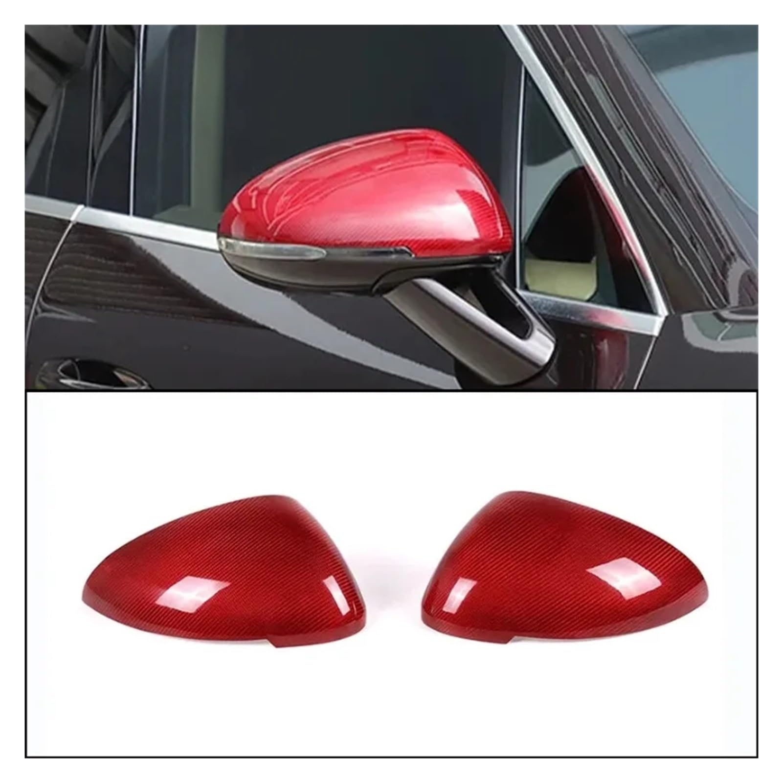 Carbon Fiber Outside Rearview Mirror Protective Cover Sticker Compatible for Porsche Macan 2011-2021 Car Exterior Accessories Red — view 2