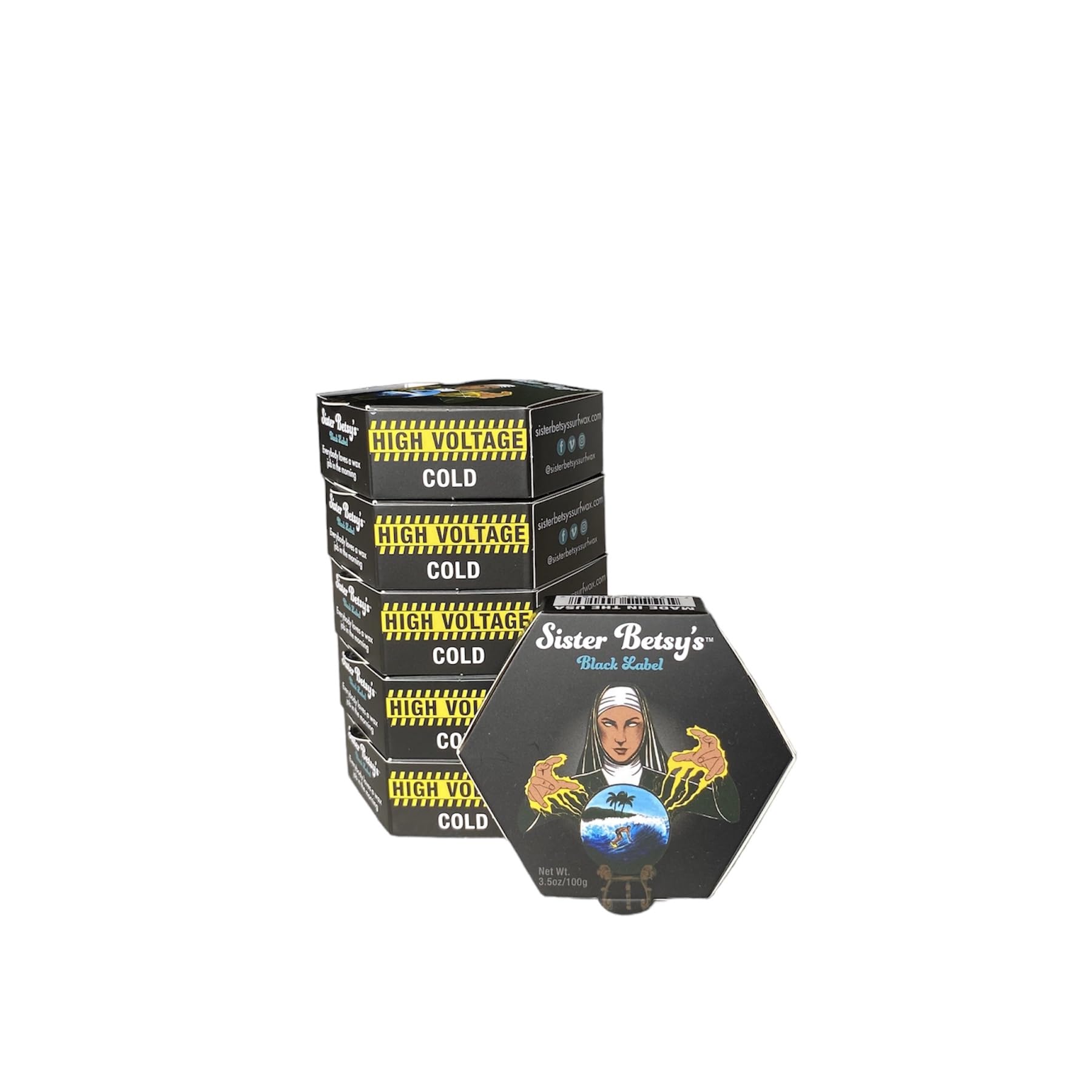 Sister Betsy's Surf Wax, The Black Label, cera para tabla de surf, blanco, paquete de 6