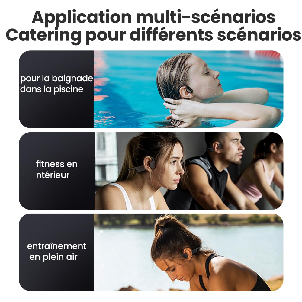 Casque à Conduction Osseuse IP68 Étanche pour Natation