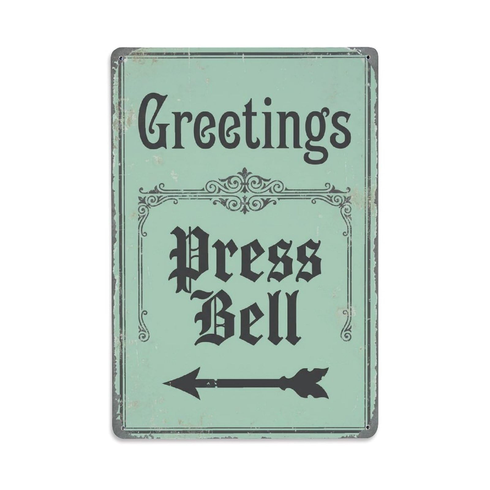 Vintage Greetings Press Bell Arrow Border Metal Tin Sign