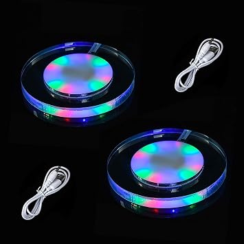 LED Coaster for Drinks USB Rechargeable Light Up Acrylic Coaster Led Bar Coaster Led Bottle Mat Light LED Sticker Lights for Party,Wedding,Bar 4, Round
