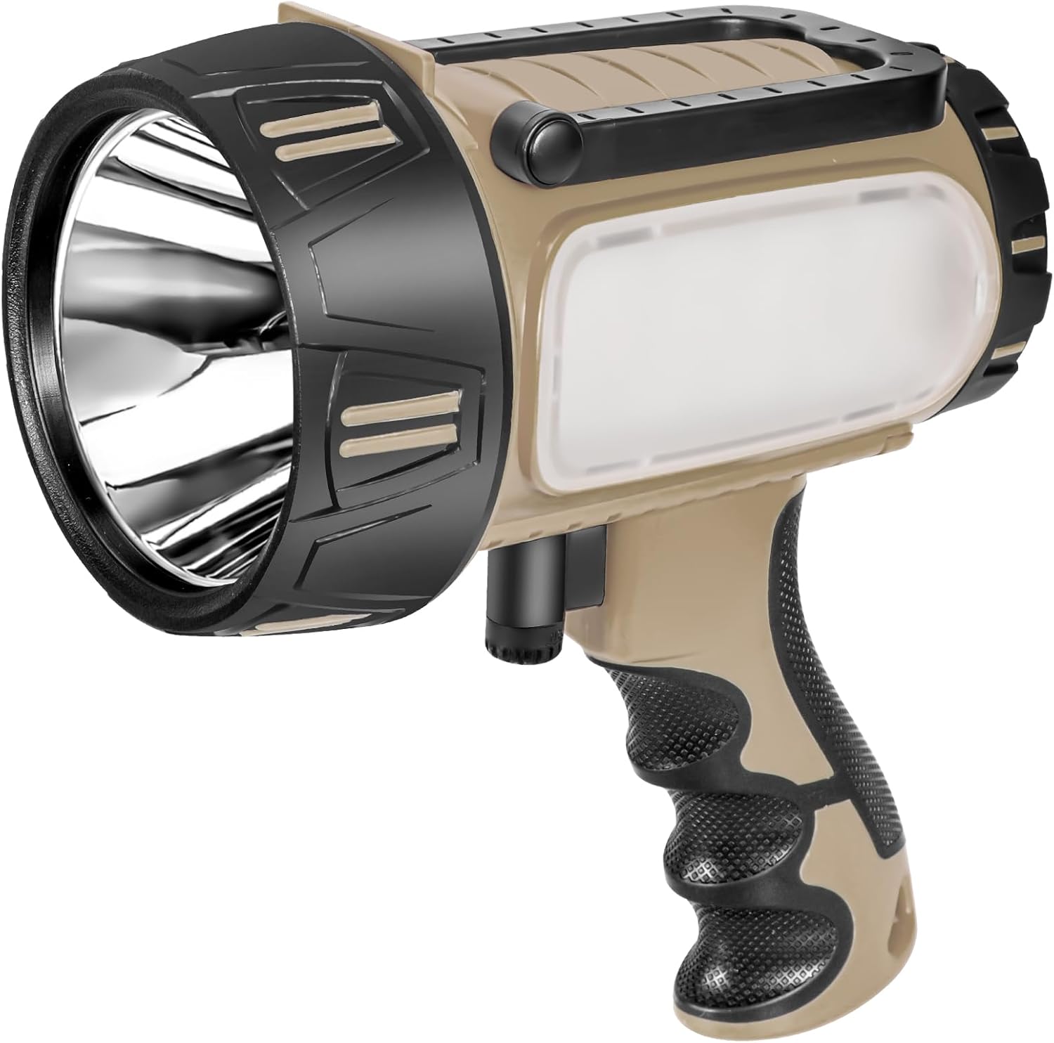 Super Bright Rechargeable Spotlight Flashlight High Lumens 10000mAh, Handheld LED Searchlight with Built-in Stand, 6 Light Modes & USB Output, Water-Resistant for Camping, Emergency & Outdoor Use