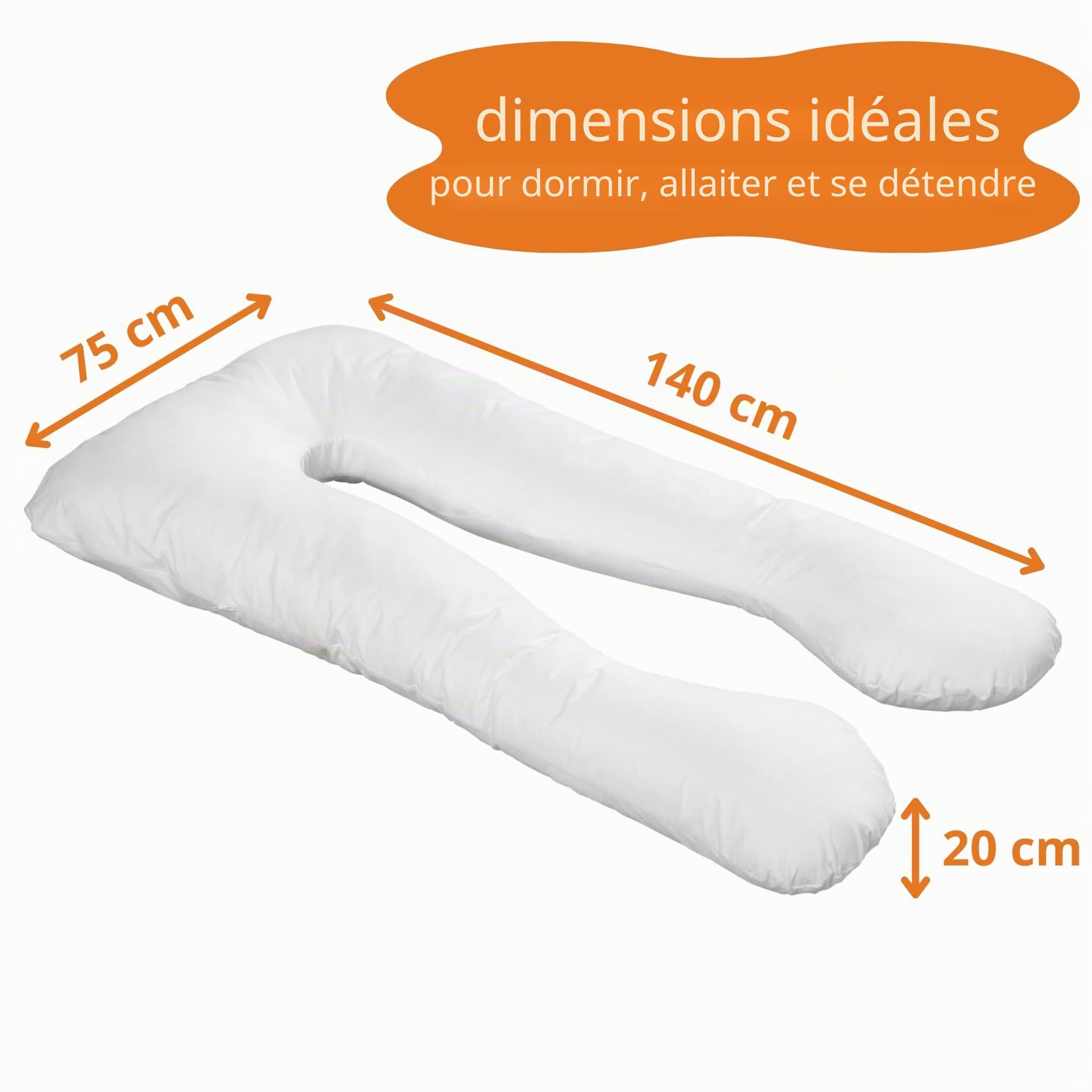 sleepling 194496 Oreiller de Corps | Coussin de Grossesse | Oreiller de Couchage latéral | 100% Coton | Lavable à 60 degrés | Ökotex 100 | Fabriqué en UE | 140 x 75 x 20 cm, Blanc
