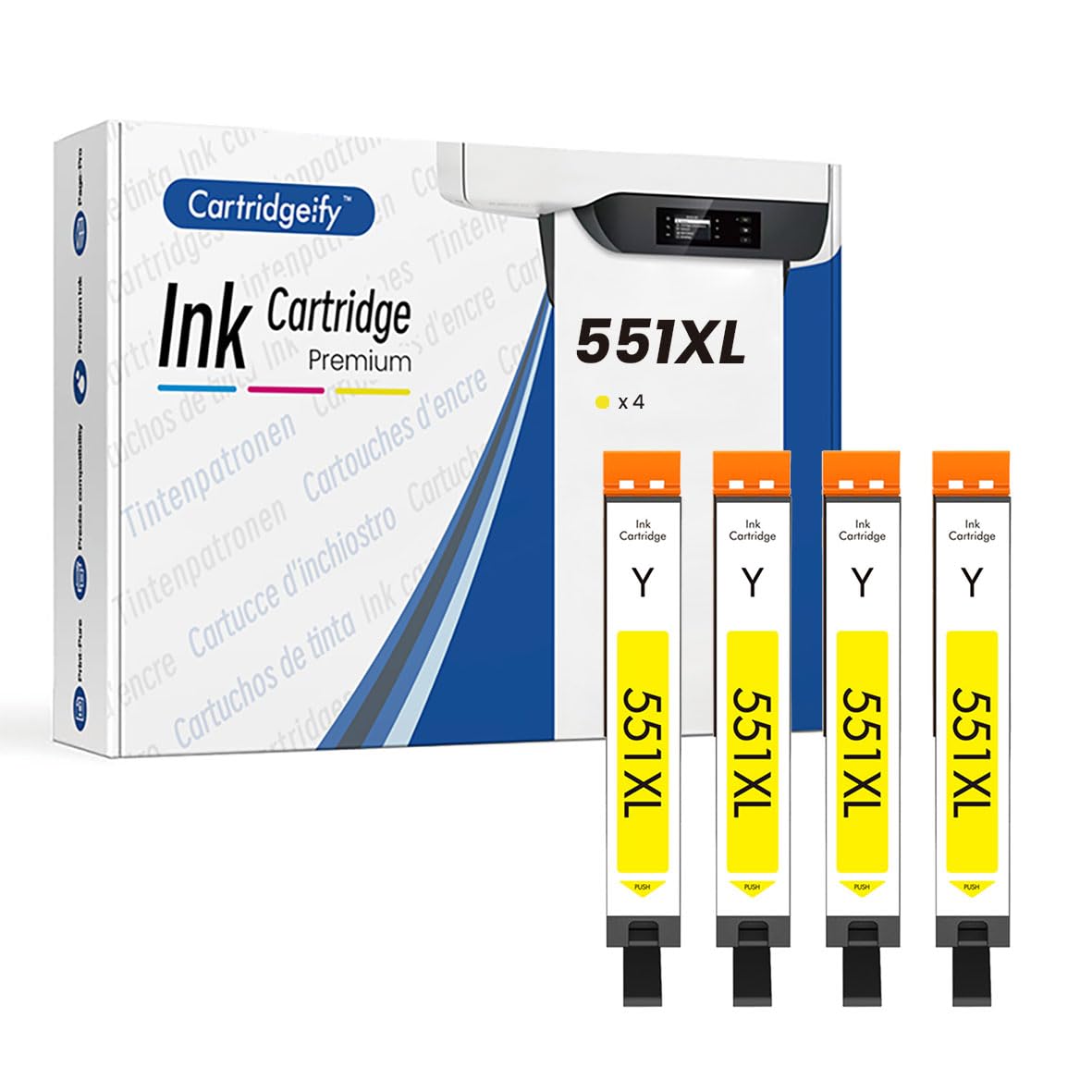Cartridgeify 4 x CLI-551 XL Yellow Compatible with Canon CLI-551 Y Printer Cartridges Multipack for PIXMA MX925 MX725 iP7250 iP8750 MG5450 MG5550 MG5650 MG6350 MG6450 MG6650 MG7150 MG75500 10