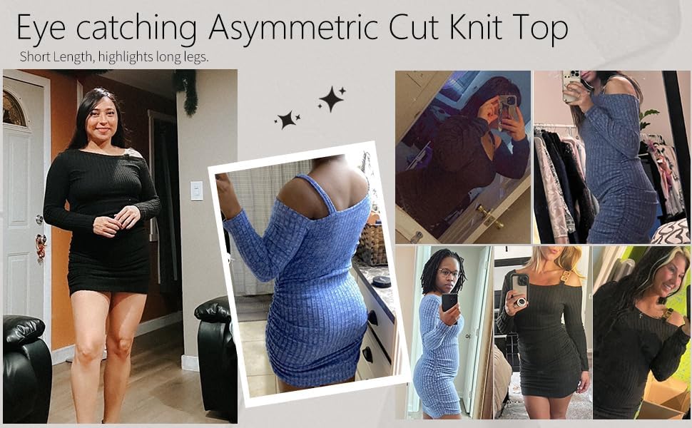 SISKIN Sweater Dress, Fall Slim Fit Long Sleeve Mini One Shoulder Bodycon Knit Sexy Casual Party Dresses for Women 2025 - Image 6