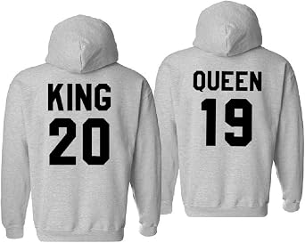 King Queen Hoodie Matching Couple Sweatshirts Pullover Hooded His and Her Hoodies Set for Couples Anniversary Grey