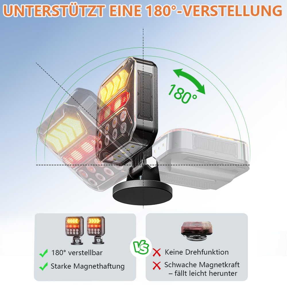 12/24V Solar kabellose magnetische LED Anhänger Rückleuchten Set, Bluetooth, 7-pol Stecker & USB-C, IPX6 wasserdichte Heckleuchten mit Doppelstahlseilen, für Anhänger LKW Wohnwagen Traktor | 7-poliger Stecker & USB-C, IPX6 wasserdichte LED-Rücklichter mit