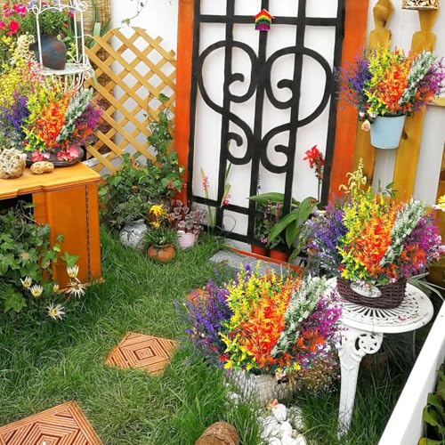 Artificial Flowers for Outdoors 10 Bundles Fake Lavender Outdoor Plants Plastic Faux Flowers for Decor Front Door Decoration image 8