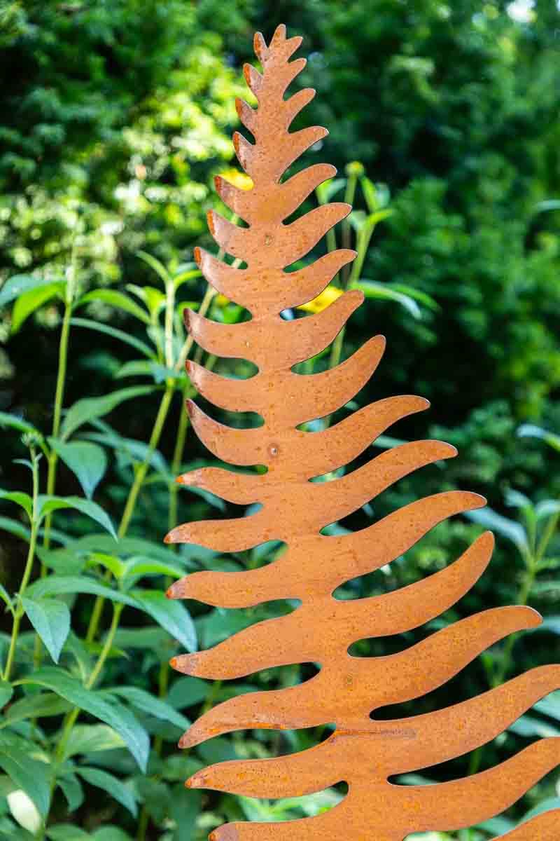 KUHEIGA Gartenstecker Farn Metall Edelrost, Gartenfigur H: 93cm Blatt zum Stecken, Garten