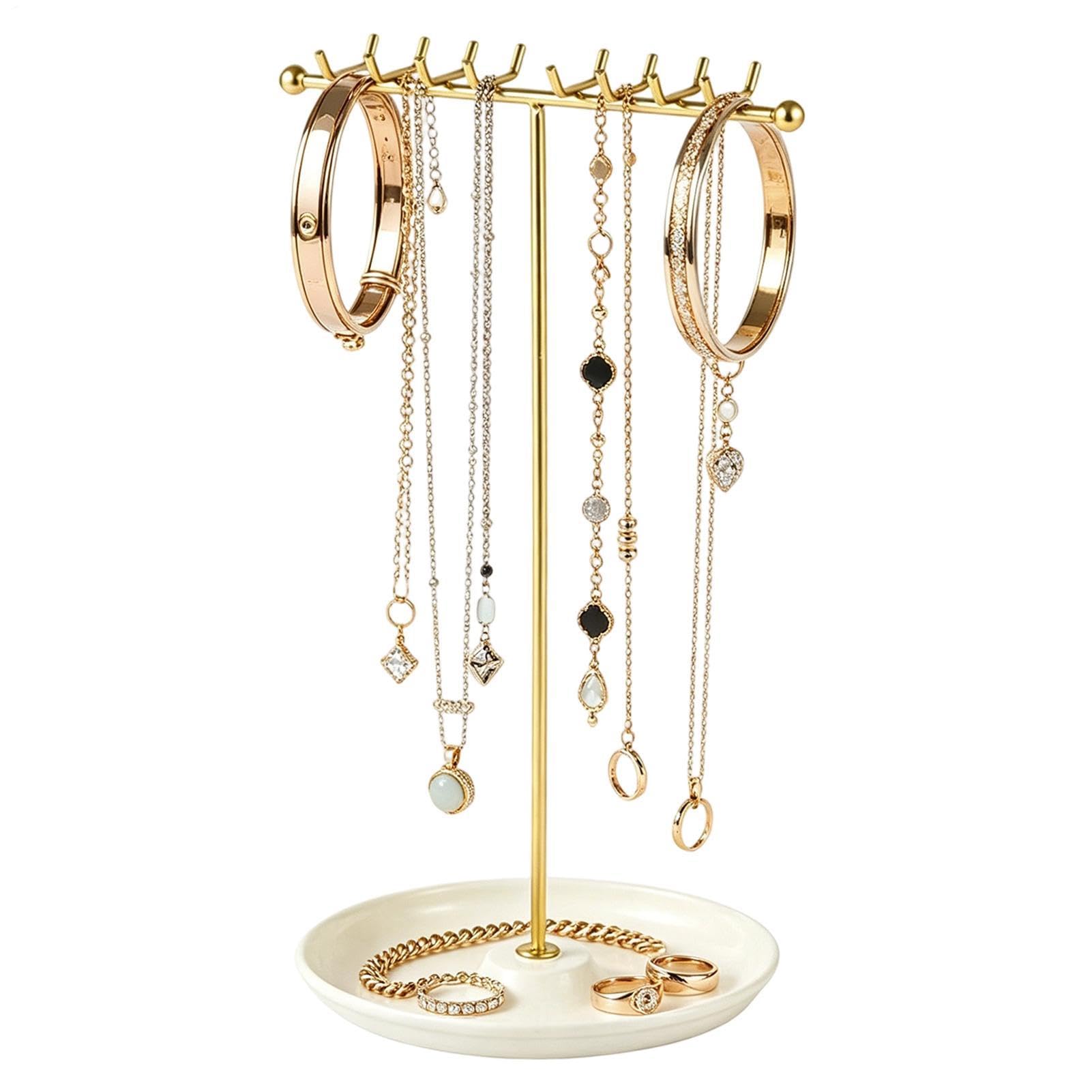 Soporte para joyas y organizador de collares con bandeja estética para dormitorio