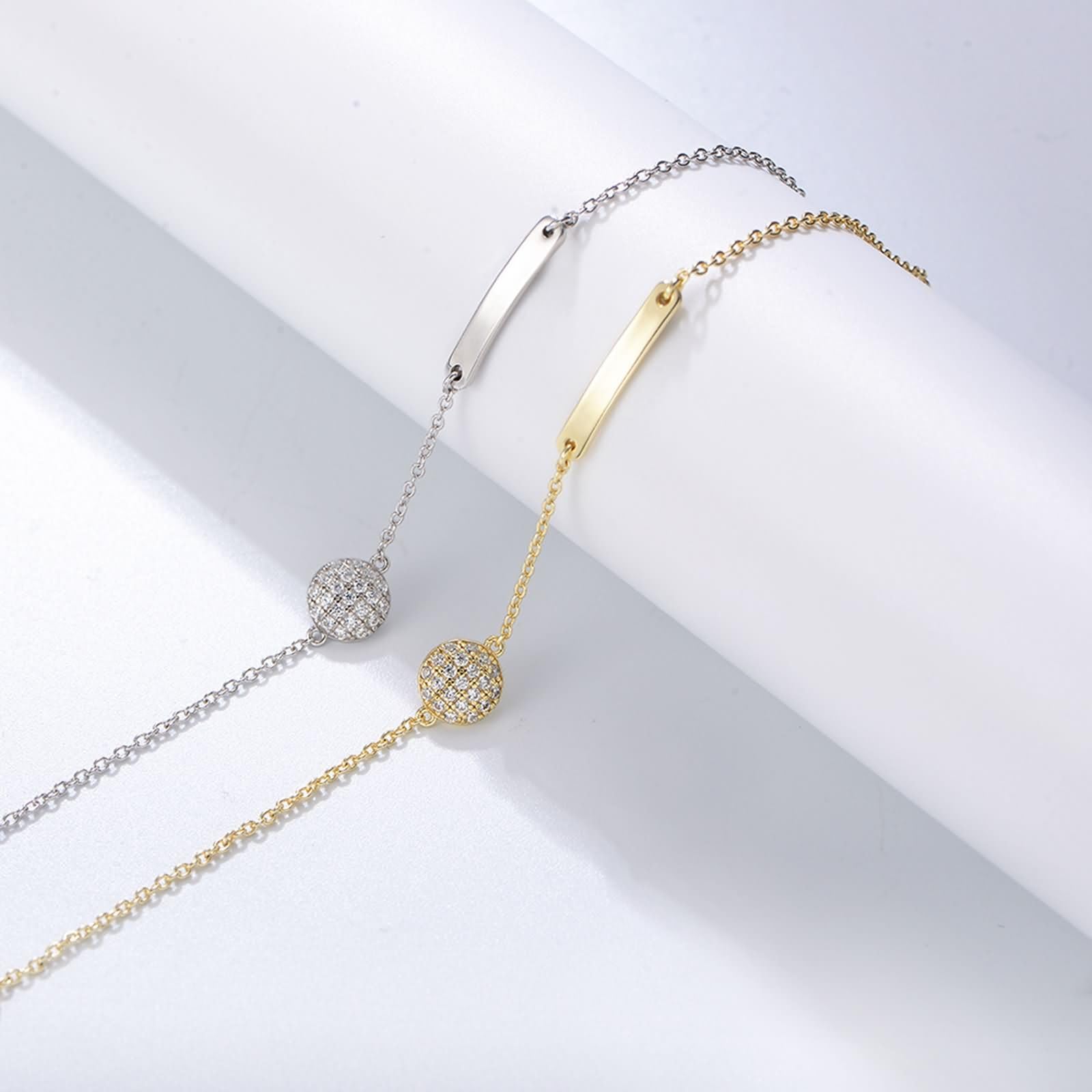 Pulsera de Mujer de Oro Amarillo 9Kilates / 14Kilates / 18Kilates, Redondo con Diamante, Cadena Extensible 16 CM + 5 CM, Pulseras de Cadena Oro Ajustable Mujer