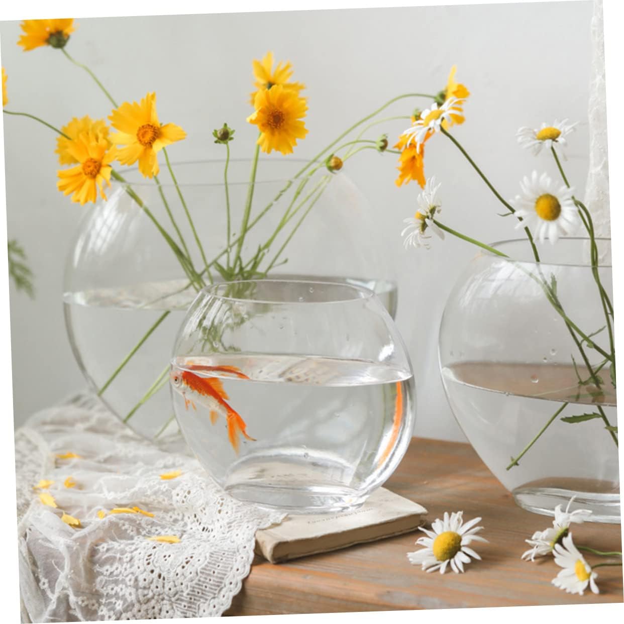 Toyvian Multi-Function Transparent Tank Elegant Desktop Aquarium for Home Office for Betta Fish and Aquatic Plants and Space-Saving Design