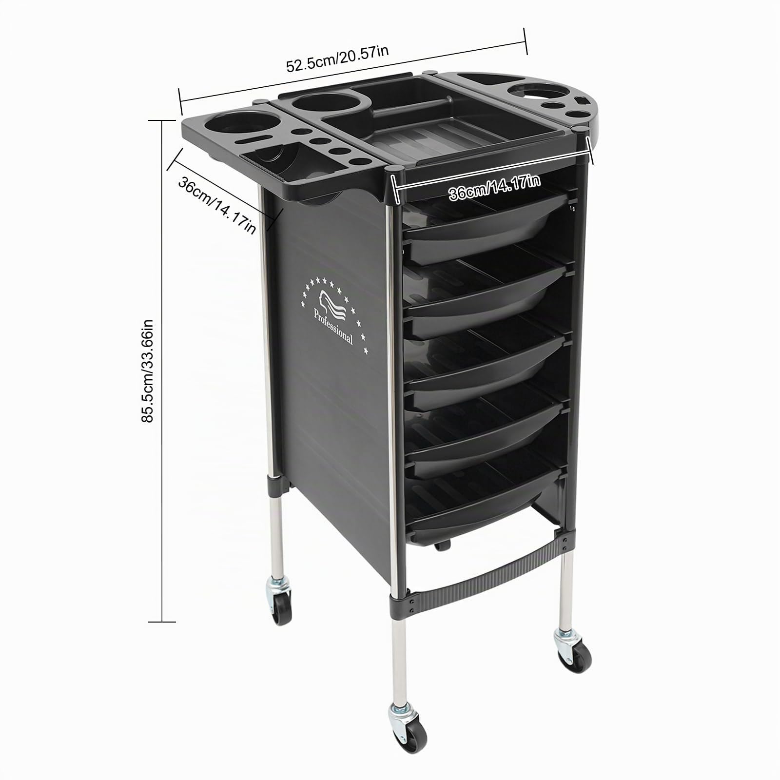 Chariot de coiffure 5 tiroirs roulettes noir pour coiffeur spa