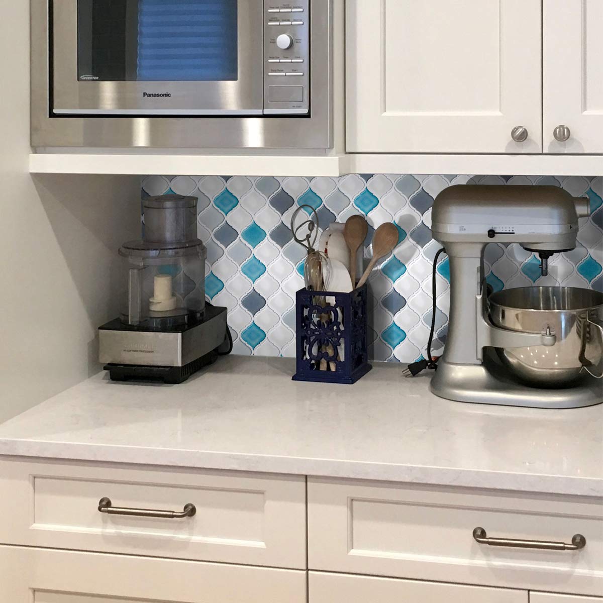 Peel and Stick Tile Backsplash for Kitchen,Gray Arabesque Stick on Tiles for Backsplash