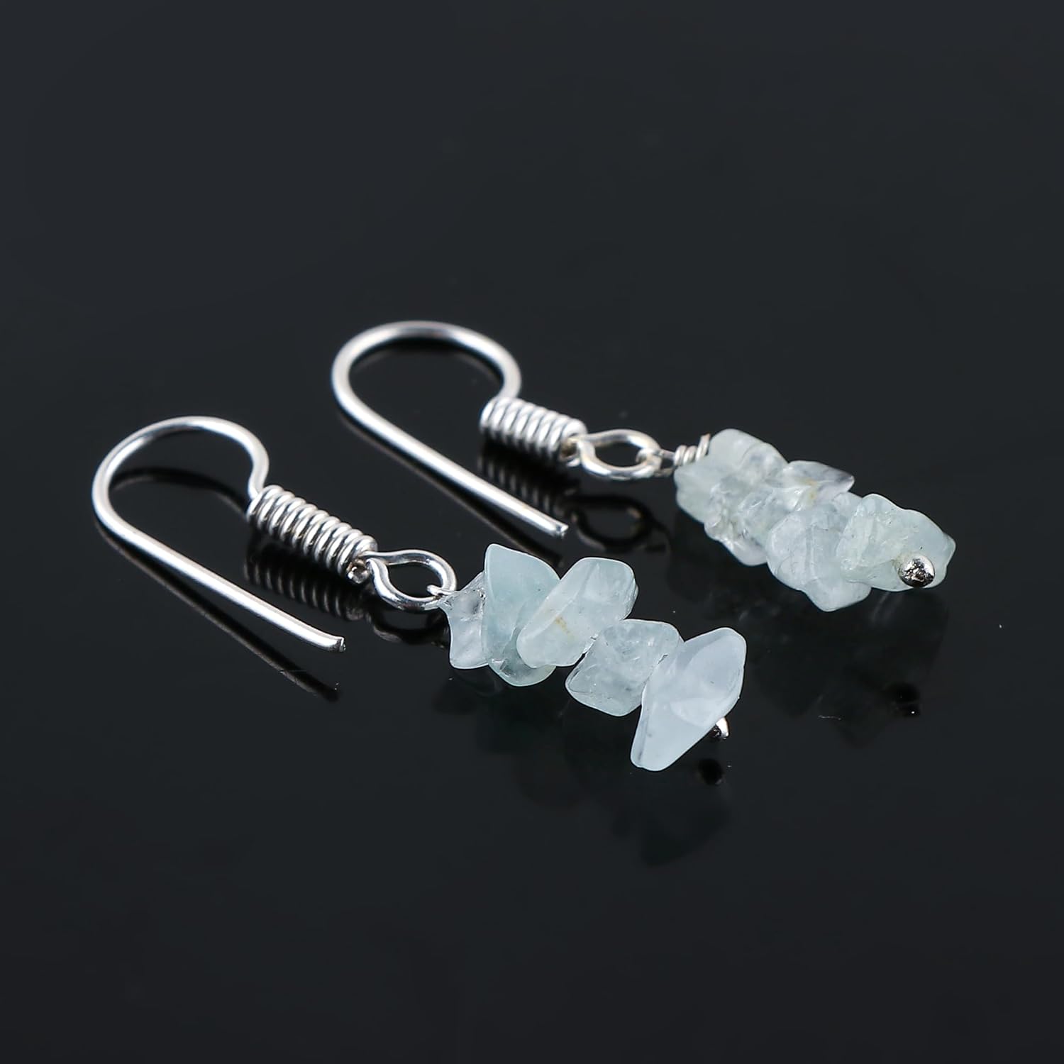 Gemstone Chips Dangling Earrings, Stone 2-3 MM, Silver Plated, Handmade Jewelry, Chakra Healing Crystals, Polished Nuggets Stones, Women Earrings, Gemstone Jewellry - Image 5