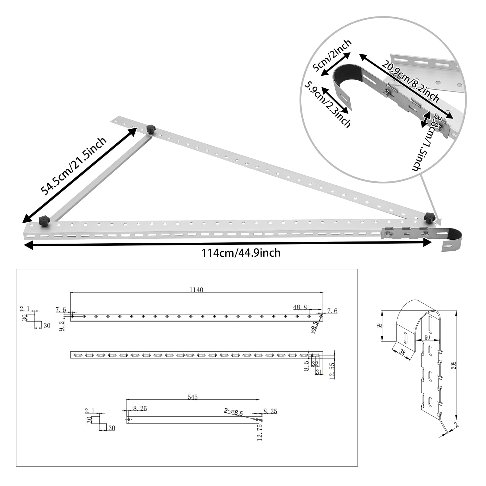 Supporto per pannello solare, 2 pezzi, 0-90°, universale, per pannelli solari, staffe di montaggio rimovibili, set di fissaggio per pannello solare