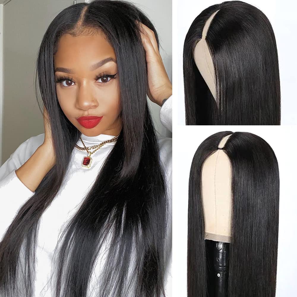 Parrucca Donna Human Hair V Part Straight Wig - 180% Density Glueless Upgrade Wear and Go U Part Capelli Veri Umani - 22 Pollici