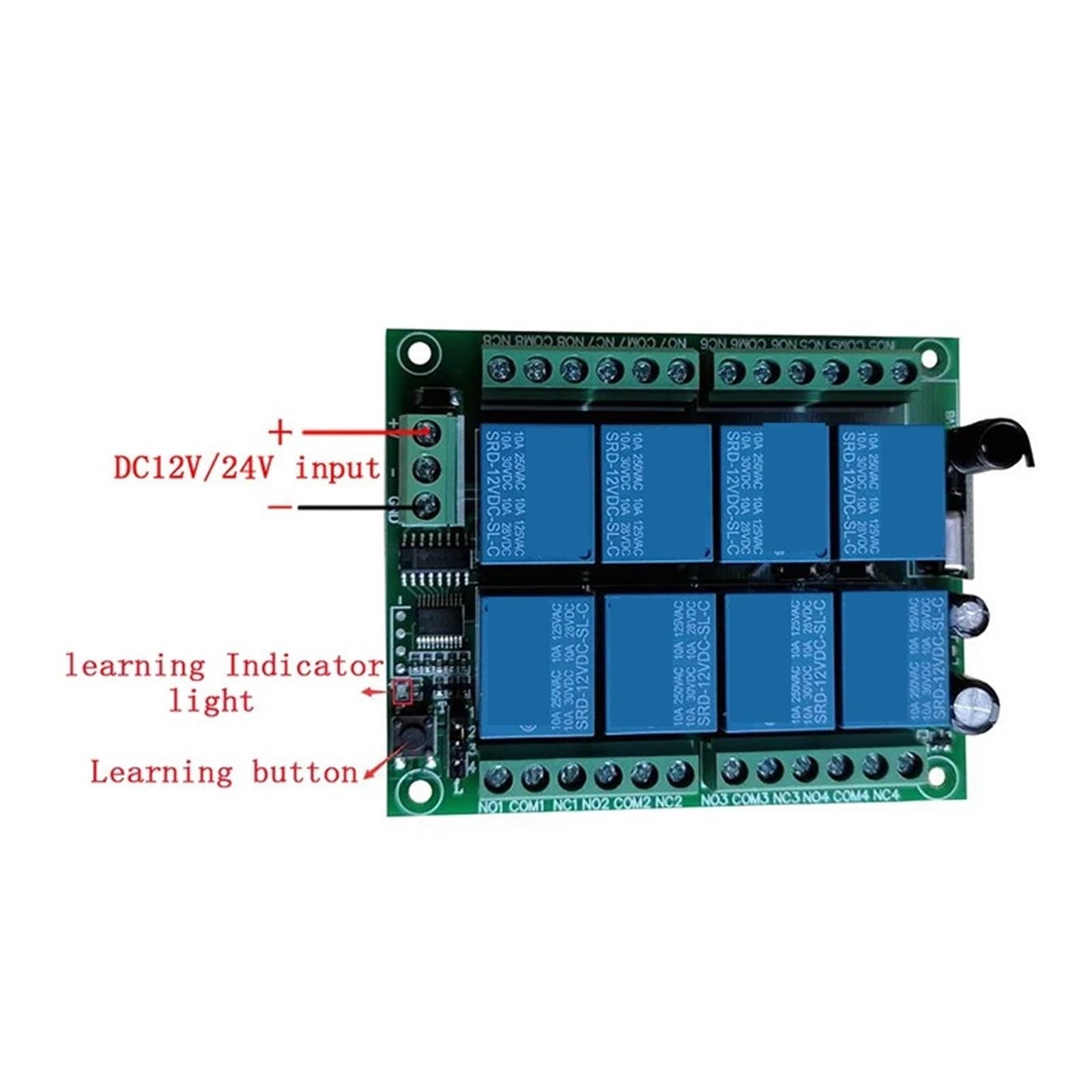 Interruttore Luce LED Con Telecomando Wireless A 8 Canali, DC 12V 24V, Uscita Relè 10A, Trasmettitore E Ricevitore RF Radio Segnale Stabile Controllo Preciso(DC12V-2)