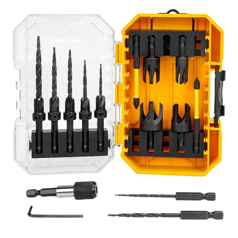 Littimoon Countersink Drill Bit Set(16PCS) for Woodworking Includes Storage Box, Adjustable Depth& Hex Shank