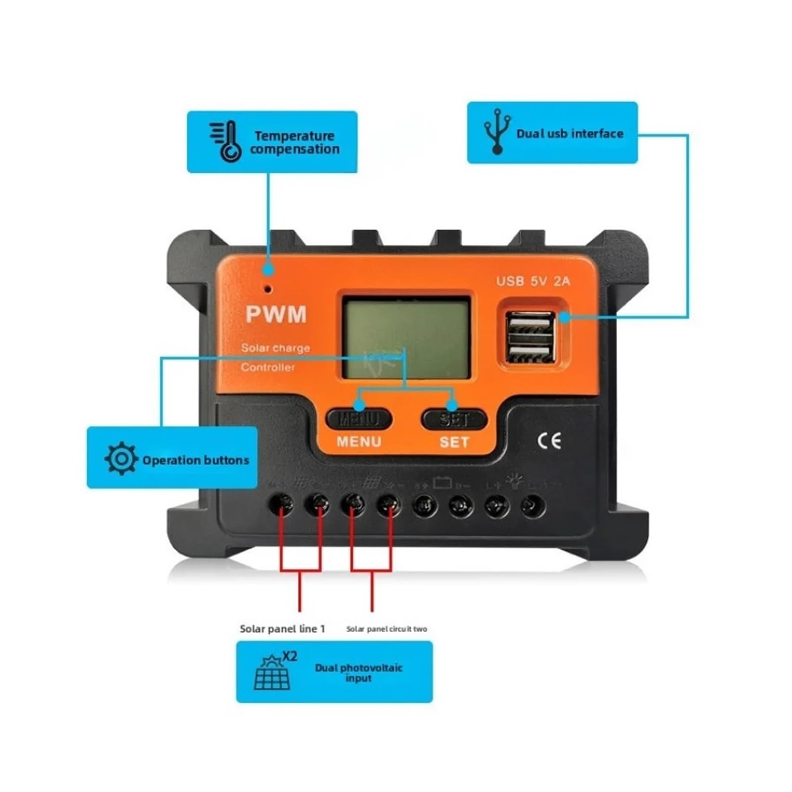 controlador de carga solar, 12V 24V 48V Controlador de carga solar PWM inteligente