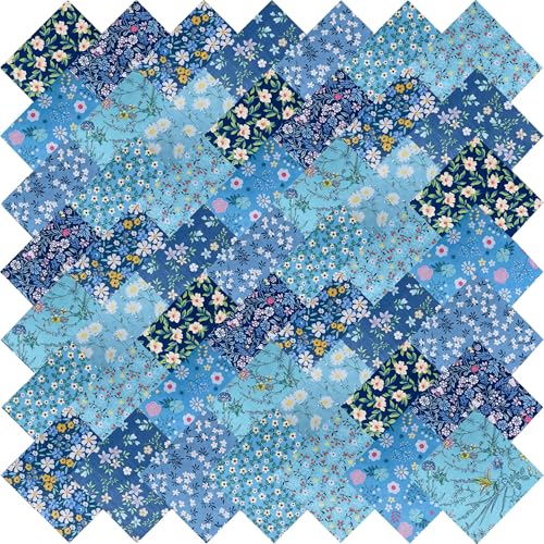 5x 5 Precut Cotton Quilting Fabric Squares for Sewing-Blue