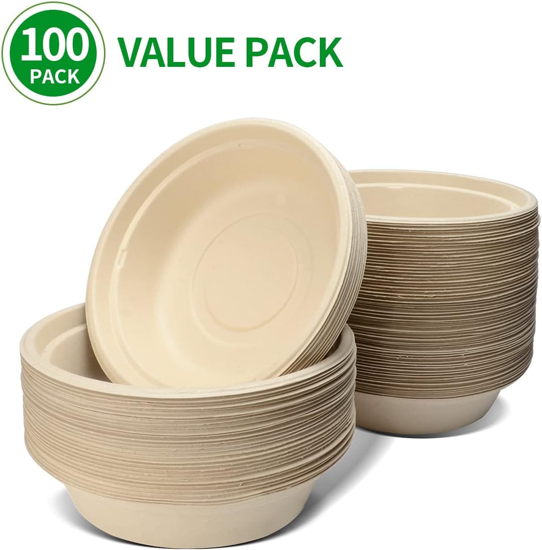 bloomoon 100 Pack 32 oz Large Round Paper Bowls for Salad, Pasta, Burrito, Lunch and Snack, Heavy Duty 32 oz Disposable Bowls for Party and Catering