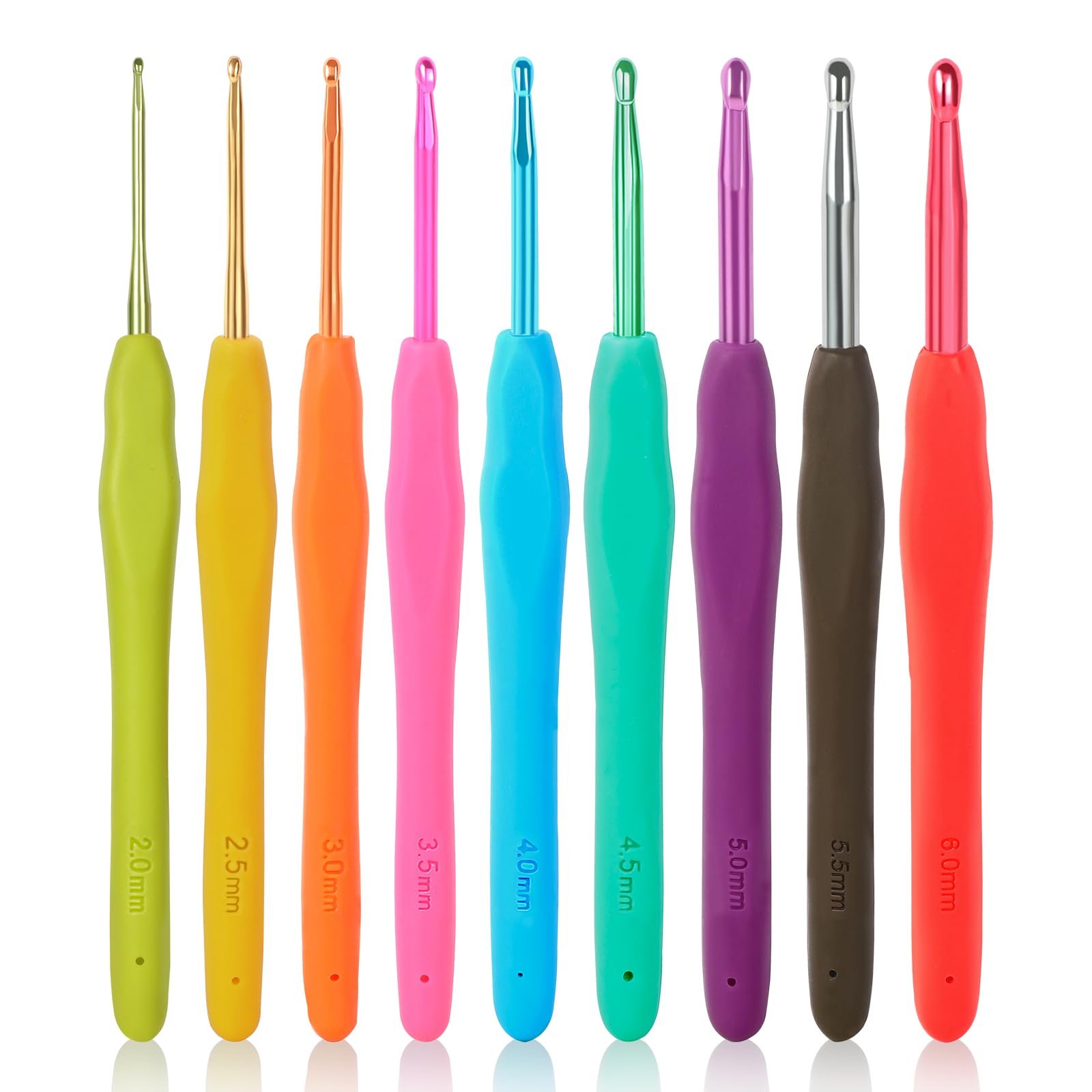 Looen Crochet Hooks 9-Piece Set, Ergonomic Rubber Grip Crochet Hook Set for Crocheting, Fine Knitting and Crochet Supplies, Crochet Kits for Arthritis Patients and Beginners.