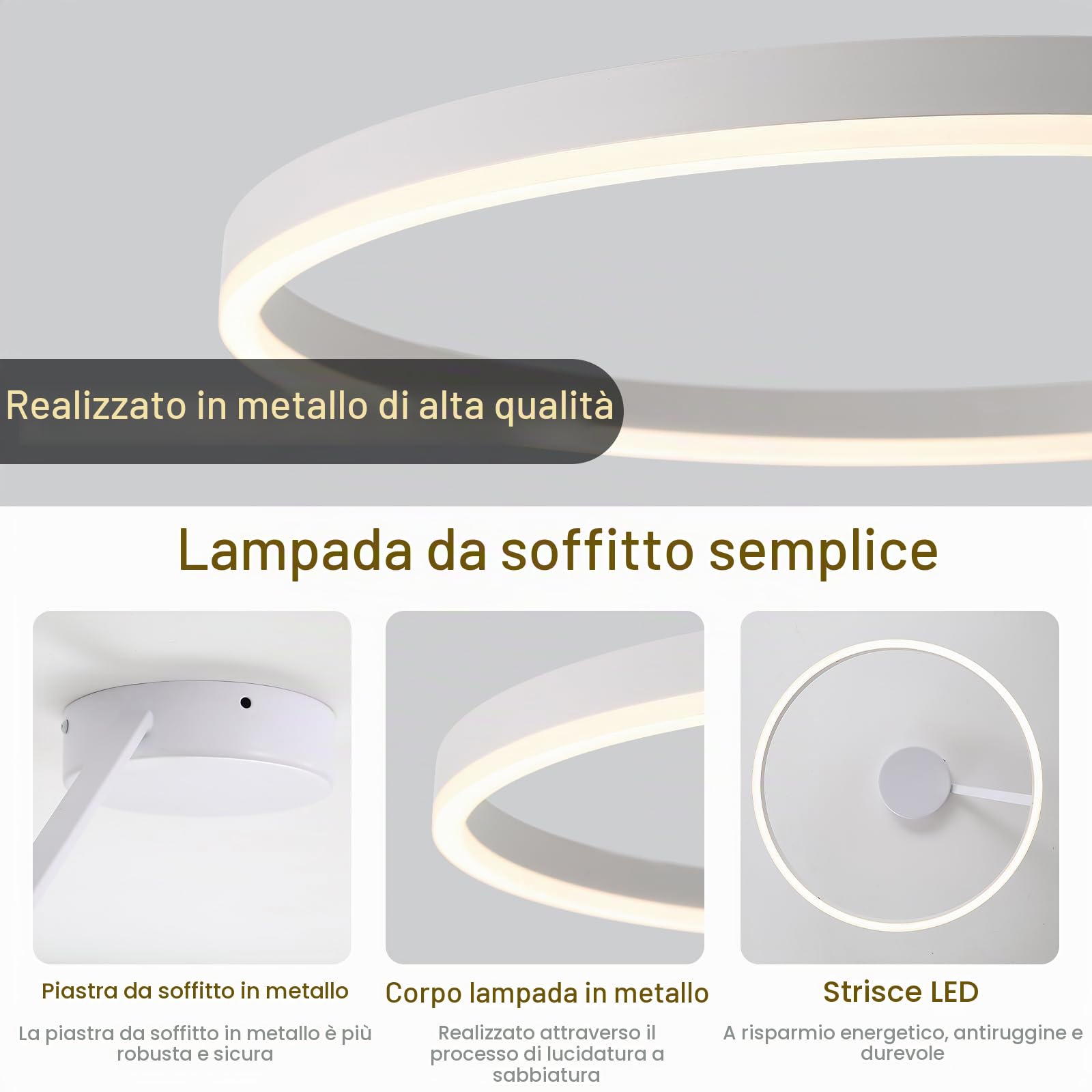 Plafoniera Circolare Lampadario Circolare a LED Lampadari Moderna Semplice Plafoniere Bianco Luce Calda Adatta per Soggiorno Sala da Pranzo camera da Letto Cucina Corridoio Ingresso 40cm