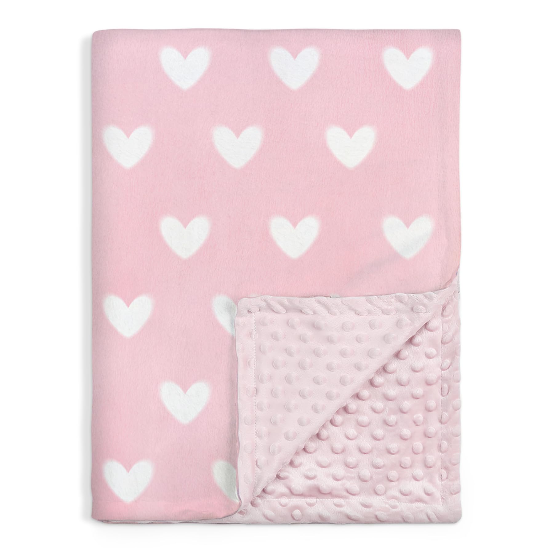 Heart Minky Baby Blanket 30 x 40 Inches for Girls, Soft Plush Receiving Blanket with Dotted Back, Gift for Toddler Newborn Infant Christmas Birthday Baby Shower