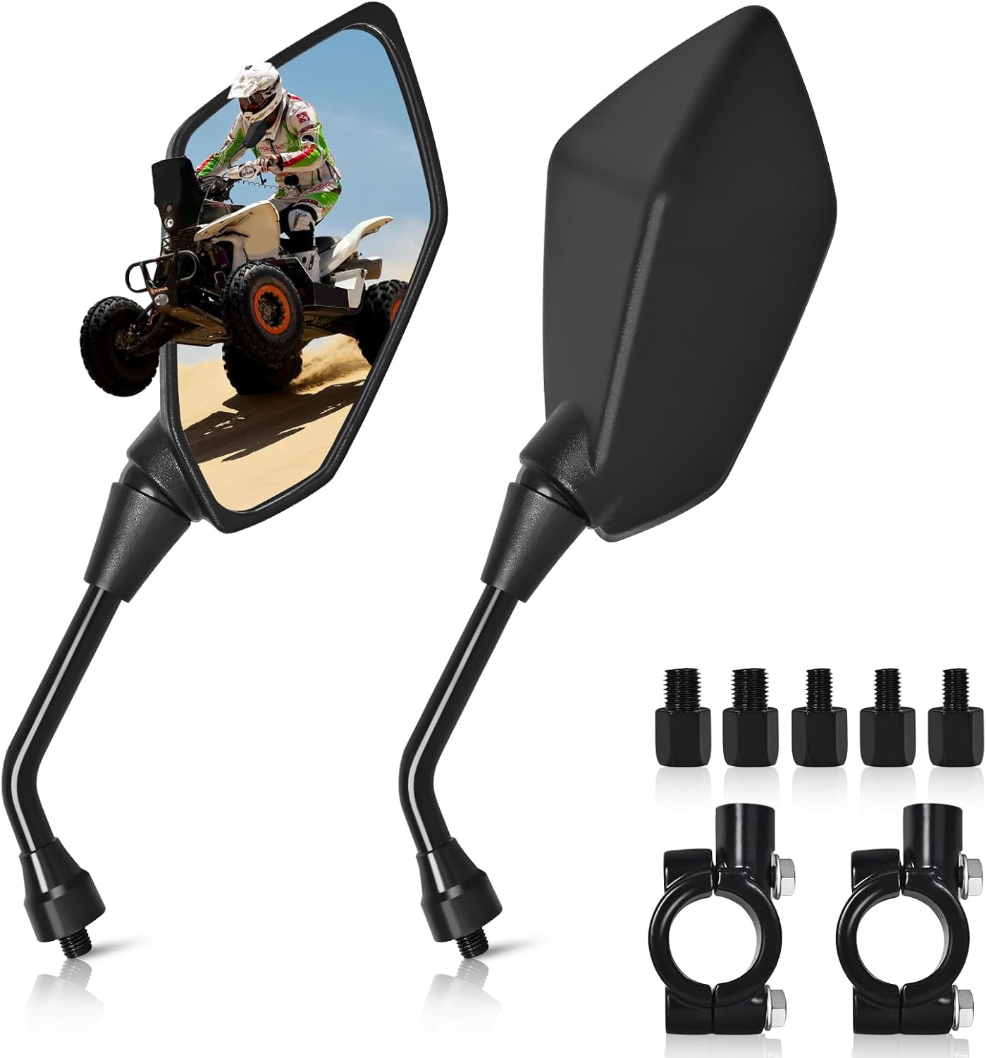 Adventure Motorcycle Mirrors - M8 M10 Black Foldable ATV Rear View Mirror, 7/8" Handlebar Side Mirrors, 360 Adjustable Ball-Head Compatible with Street Dirt Bike ATV Off-road Scooter Snowmobile