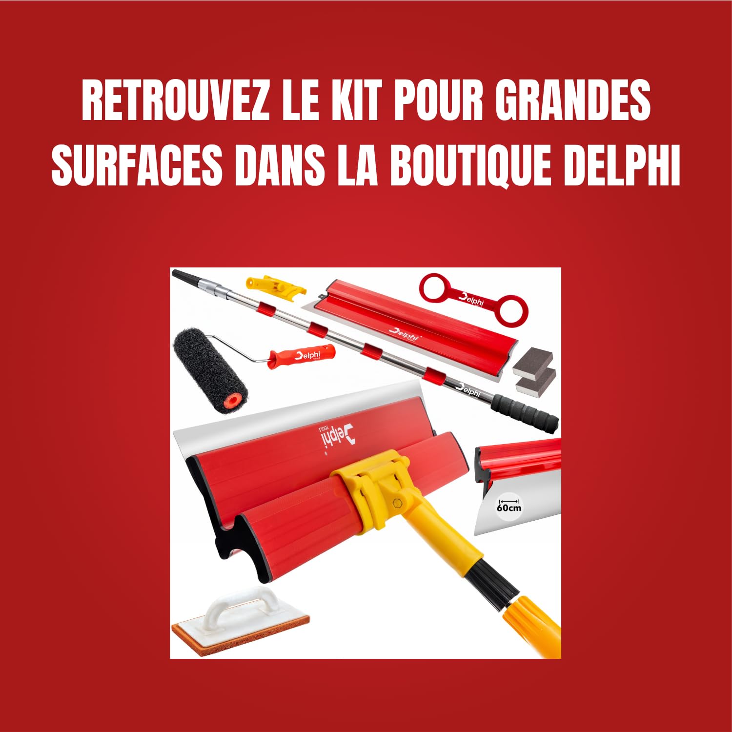 Delphi Spatule Enduit (40/60/80/100 cm) - Spatule 80 cm avec Lame en Acier Inoxydable 0,3 mm | Couteau à Enduire pour Lisser Murs et Plafonds | Pour Enduit, Plâtre, Peinture, Colle + 2 Éponges GRATIS