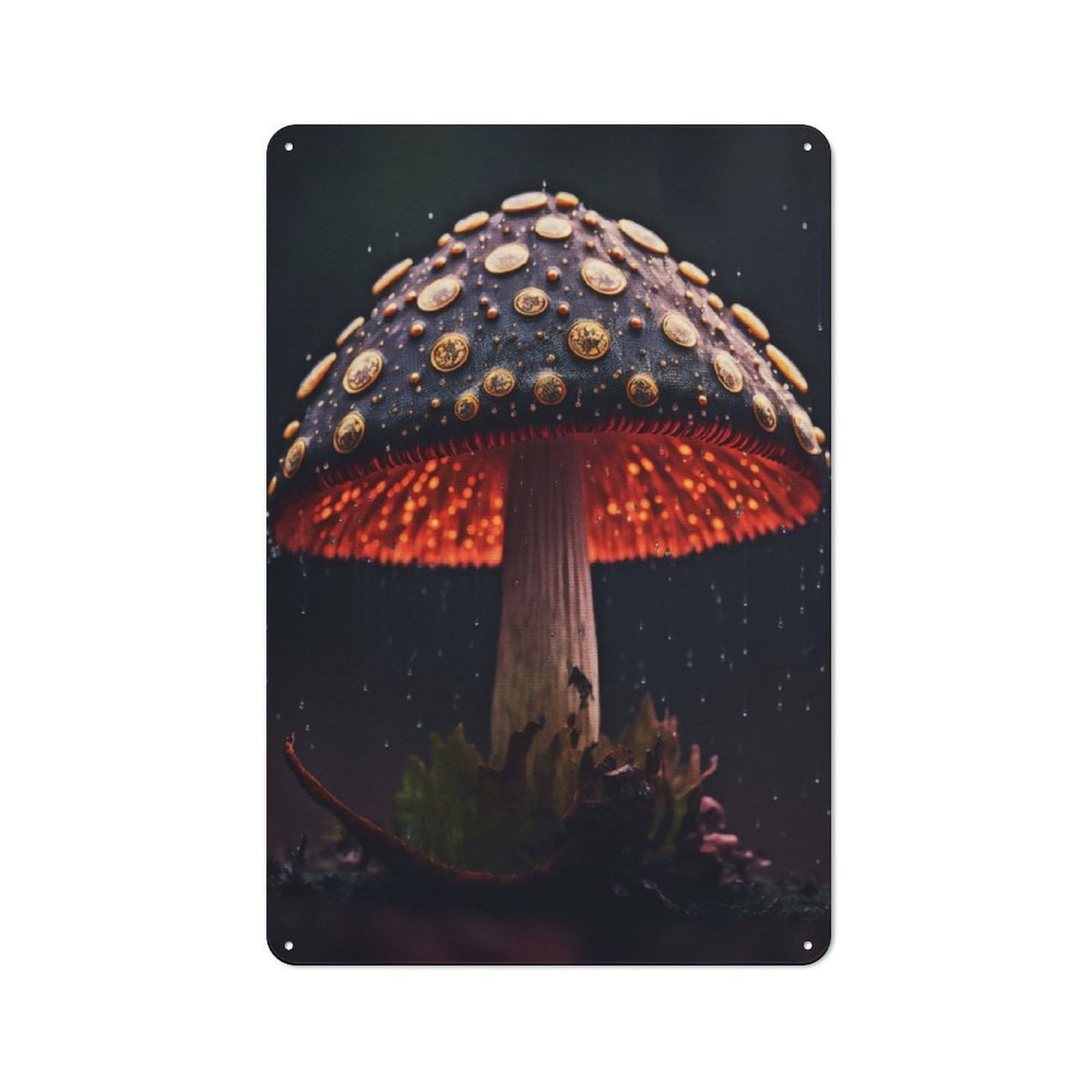 Junmoney Mushrooms In The Rain For Garden Room Or Summerhouse, Vintage Tin Sign 30X20cm, A Metal Wall Feature For Garden Rooms And Summerhouses