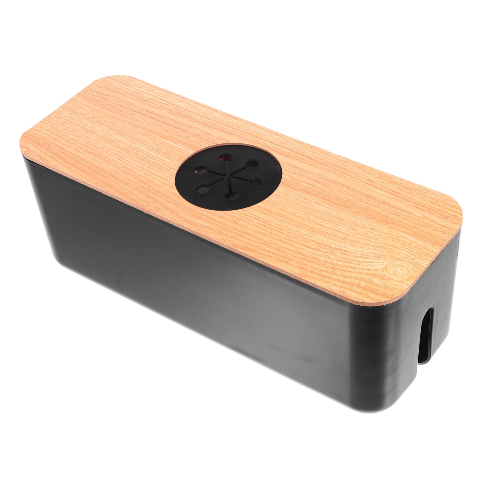 Caja Organizadora de Cables Redonda Agujeros para Escritorio y Hogar, Contenedor de Cable de Carga de Madera y Plástico para Gestión