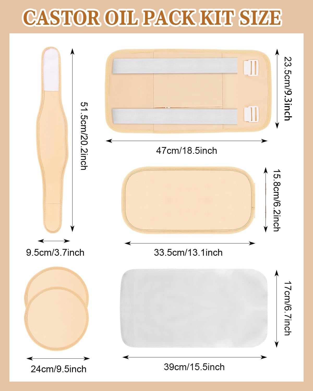 Castor Oil Pack Wrap, Adjustable Castor Oil Packs for S to Plus Size, Castor Oil Wrap Castor Oil Body Compress Pack Wraps for Entire Body Stomach Neck