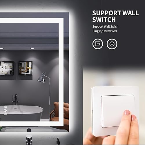 Miniatura 6 de LOAAO Espejo de baño LED de 32 x 36 pulgadas con luces, antiniebla, regulable, retroiluminado + iluminado frontal, espejo de tocador de baño