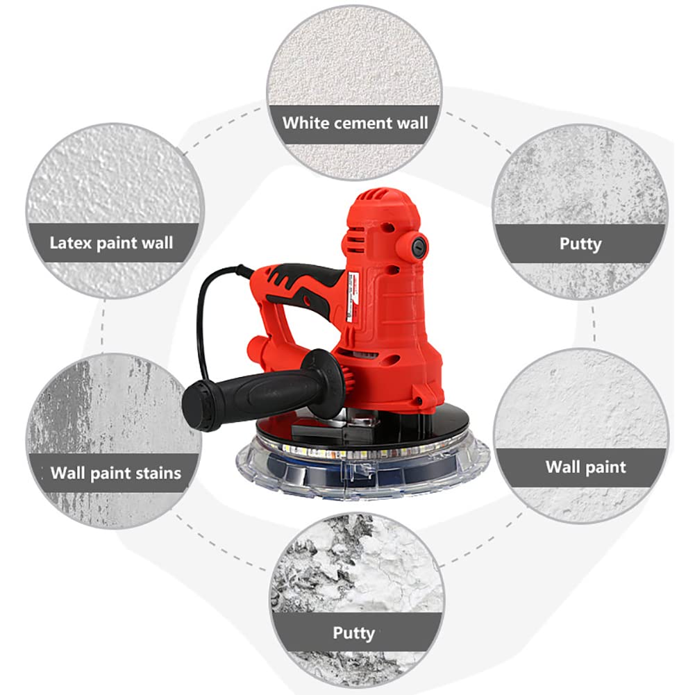 Levigatrice per cartongesso da 1250 W con 2 strisce LED, velocità variabile - Levigatrice manuale per cartongesso con sacchetto sottovuoto e tubo di raccolta della polvere
