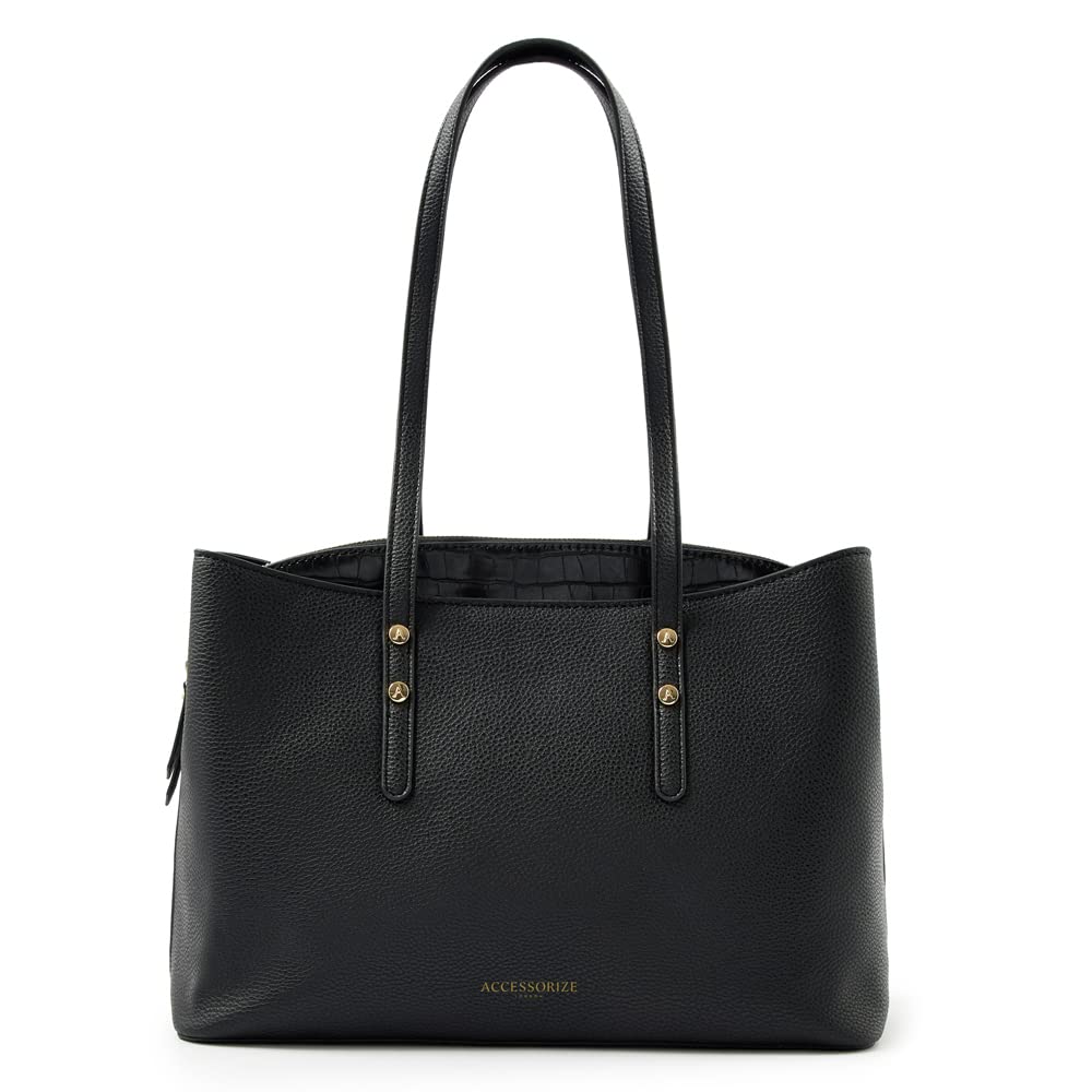 Accessorize London Womens Black Faux Leather Khaki Kaia Laptop Handheld Bag | Spacious Laptop Tote Bag for Girls to Carry Essentials in College, Work & Travel (B09FKCDTKN) Amazon Price History, Amazon Price Tracker