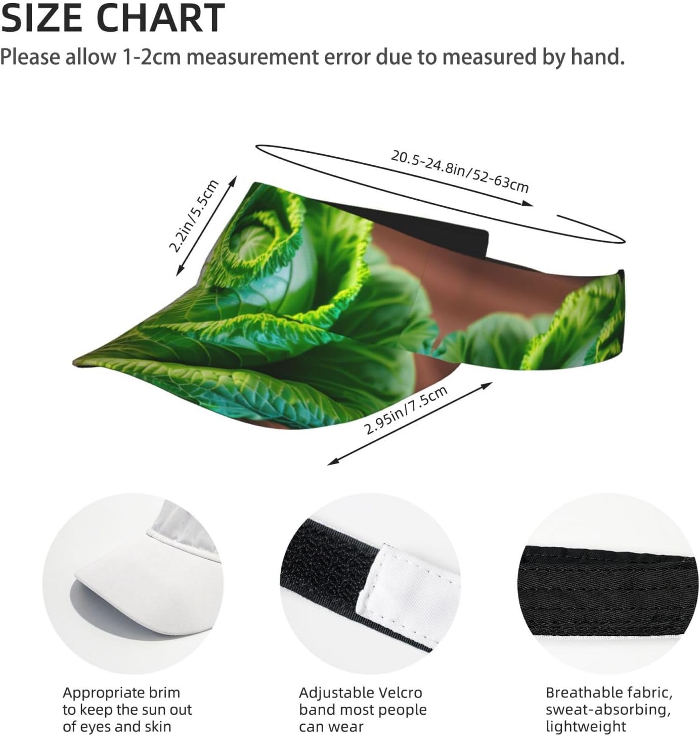 Bright Cabbage Print Sports Sun Visor Hats Adjustable Running Golf Tennis Sun Cap for Women Men Black