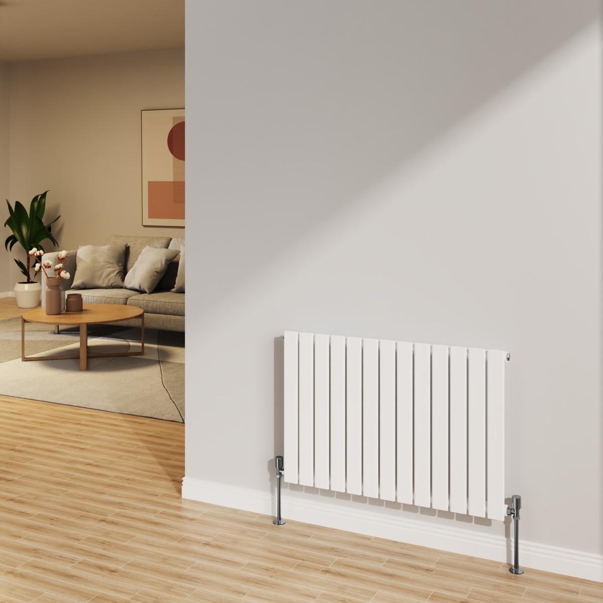 NRG 600x884mm Gloss White Radiator Horizontal Flat Panel Bathroom Designer Single Rad Central Heating