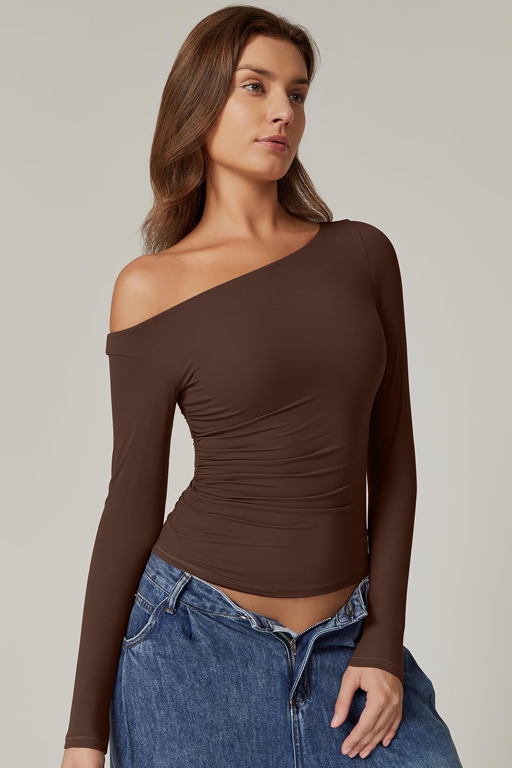 QINSEN Women's Sexy Off Shoulder Shirt Long Sleeve Jordan Ubuy