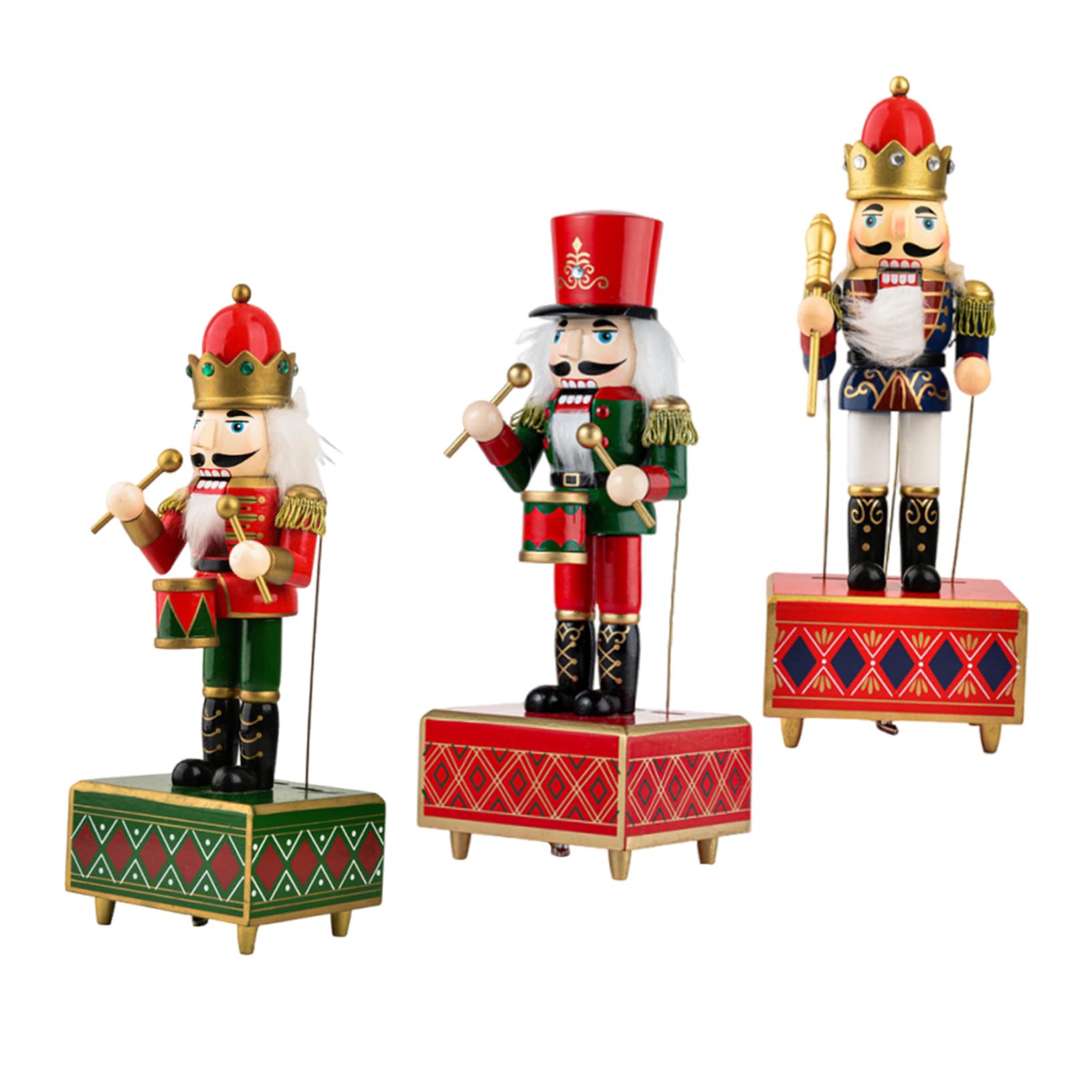 3 Pièces Coffret Musical Casse-Noisette Bois Lot de Soldats Décoratifs Traditionnels Boîtes à Musique Manuelles pour Décoration de Noël Festive