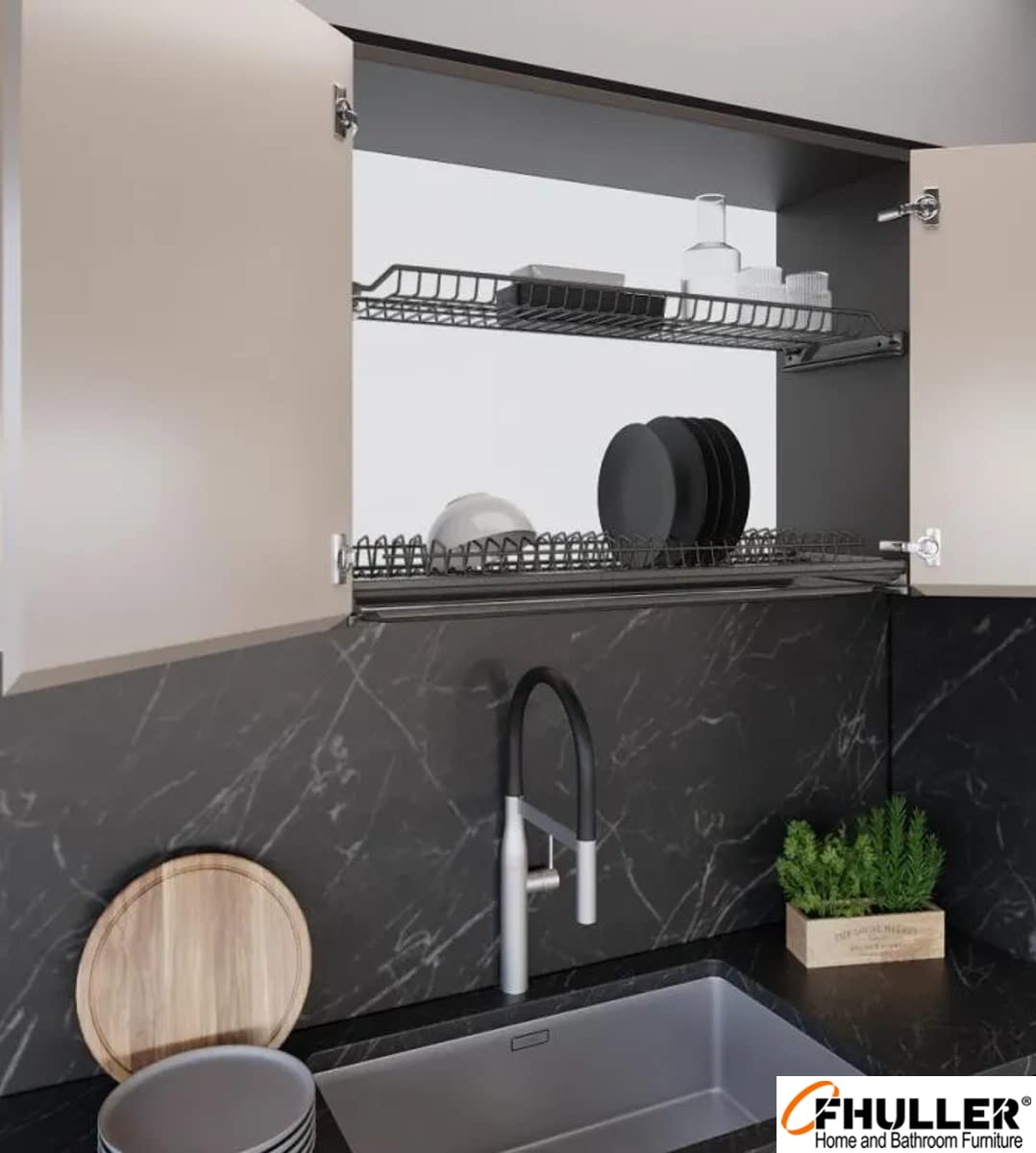 SCOLAPIATTI DA INCASSO 86,4 Cm Per Pensili 90 Cm CON TELAIO Regolabile In Alluminio Per Fine Corsa Ante – Acciaio Inox AISI 430 Con Vaschetta Raccogli Gocce – Made In Italy Con - 3